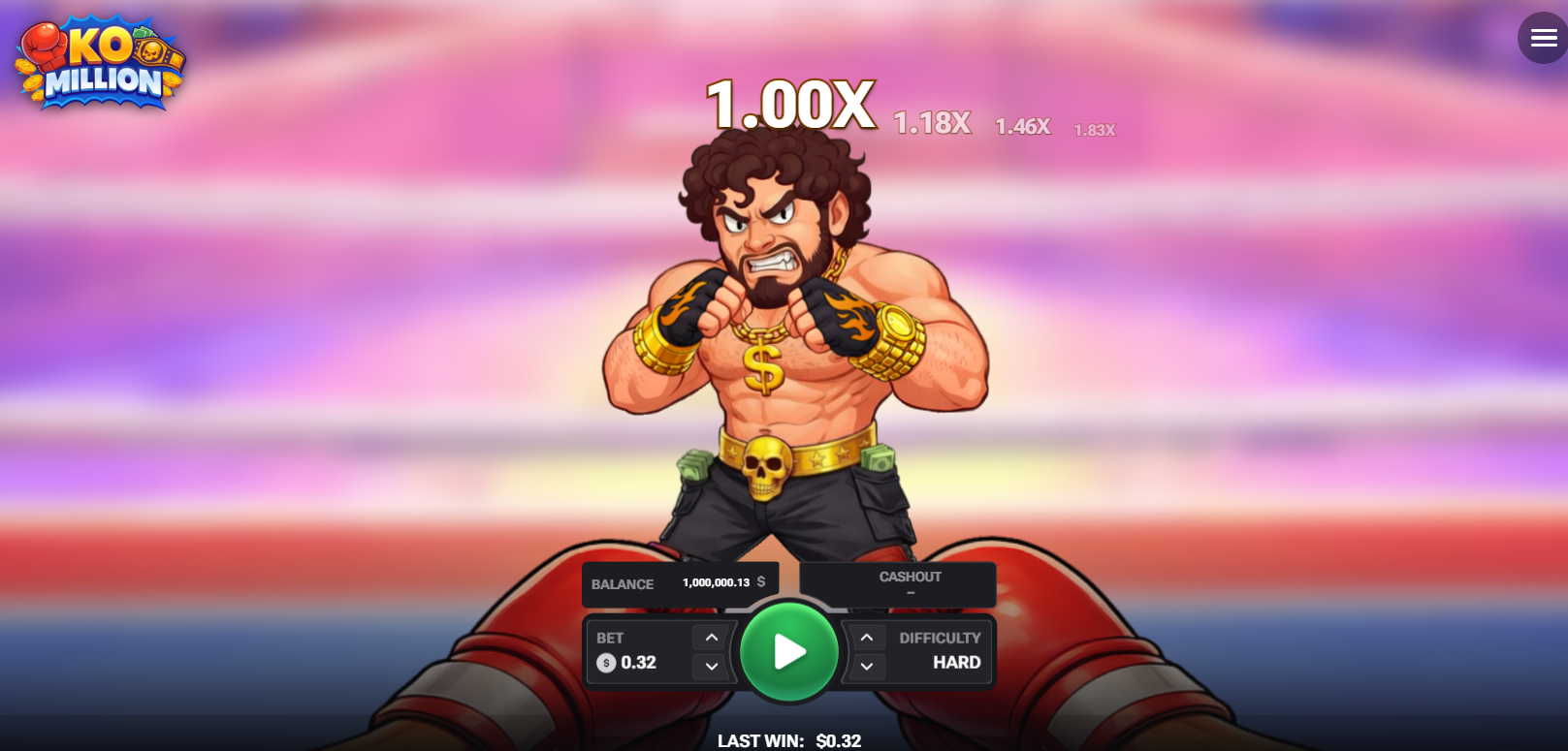 Boxeador de KO Million en el cuadrilátero con multiplicador
