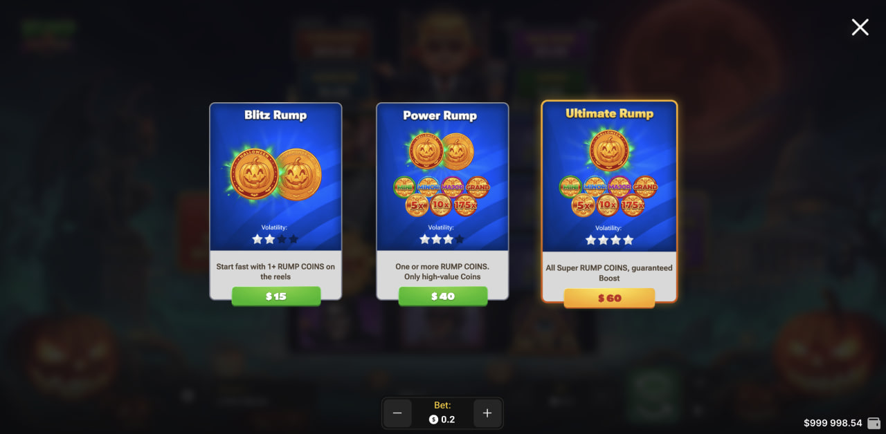 Las tres tarjetas Buy Bonus de Rump & Halloween en versión de ordenador