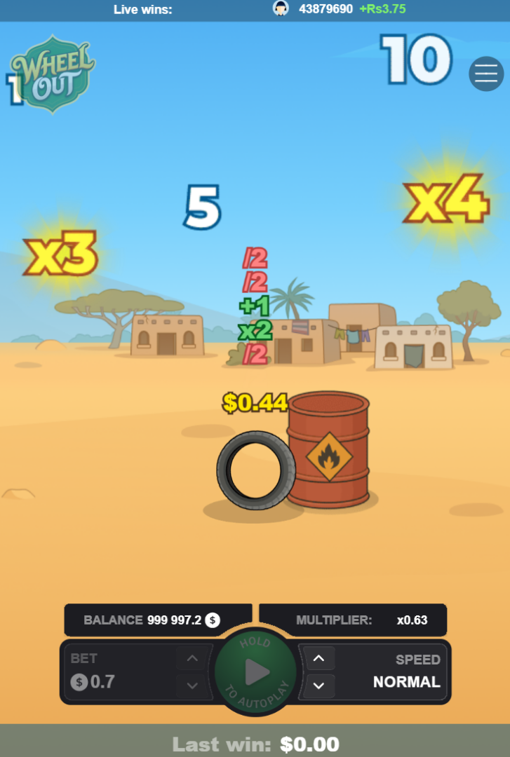 Versión móvil de Wheel Out con multiplicadores y un barril
