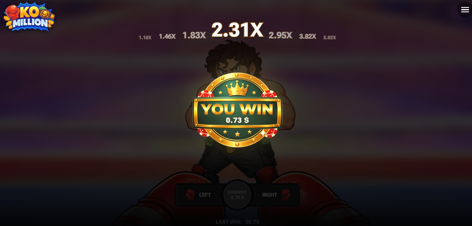 Pantalla You Win de KO Million tras retirar las ganancias