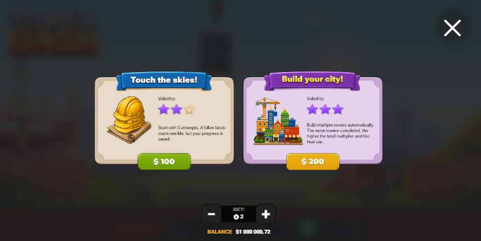 Compras de bono de Tower Dash Touch the skies y Build your city