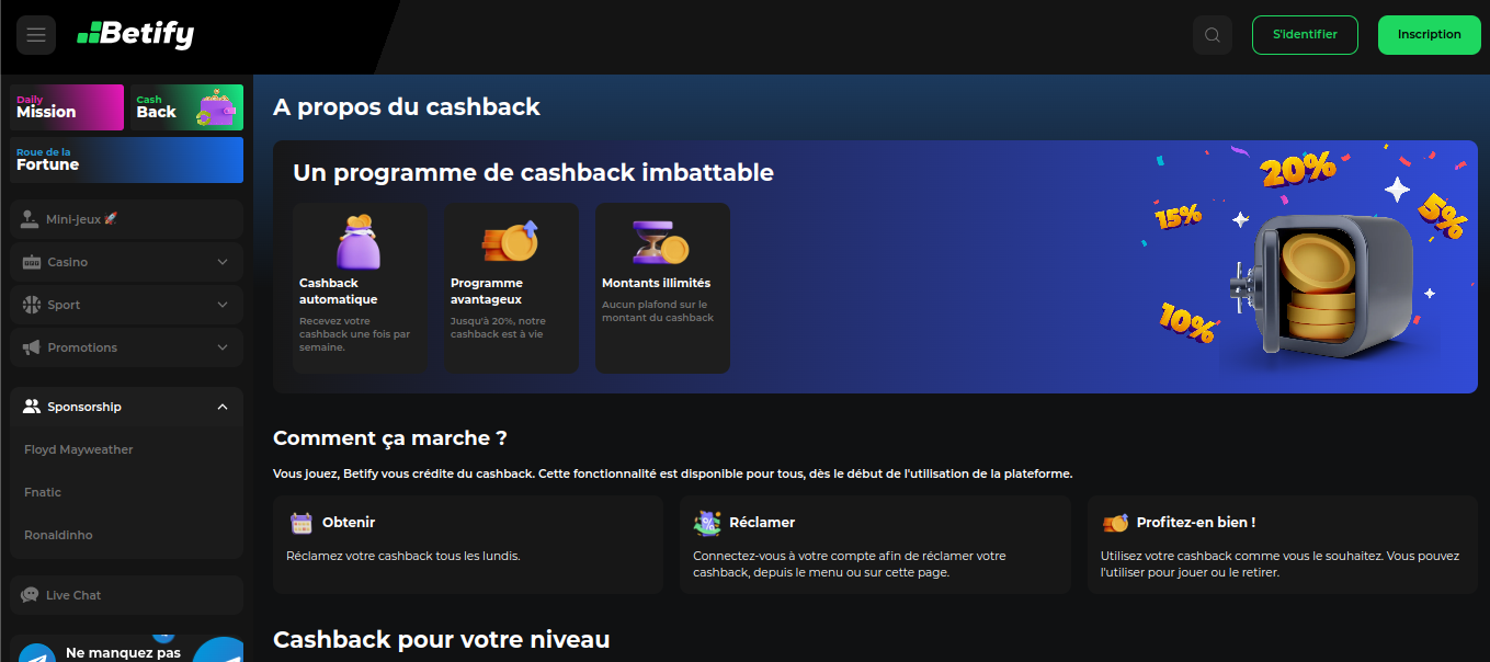 Condiciones del cashback de los lunes en Betify