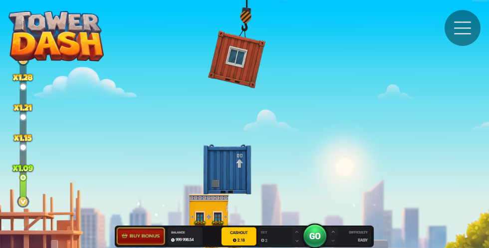 Grúa de Tower Dash con un contenedor a punto de caer