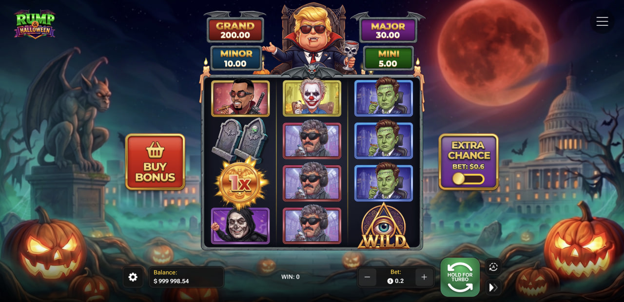 Rump & Halloween con rejilla 3x4, jackpots Mini, Minor, Major y Grand, Buy Bonus y Extra Chance