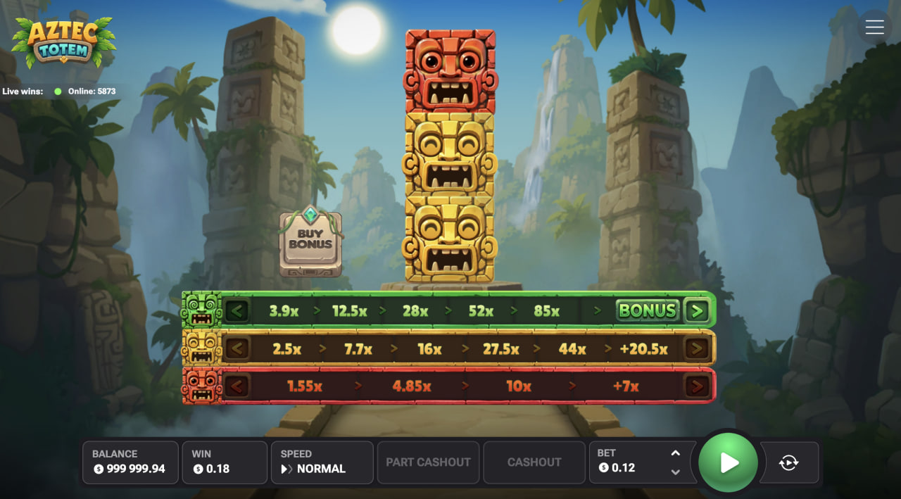 Aztec Totem en pantalla de ordenador con el tótem y los caminos verde, amarillo y rojo